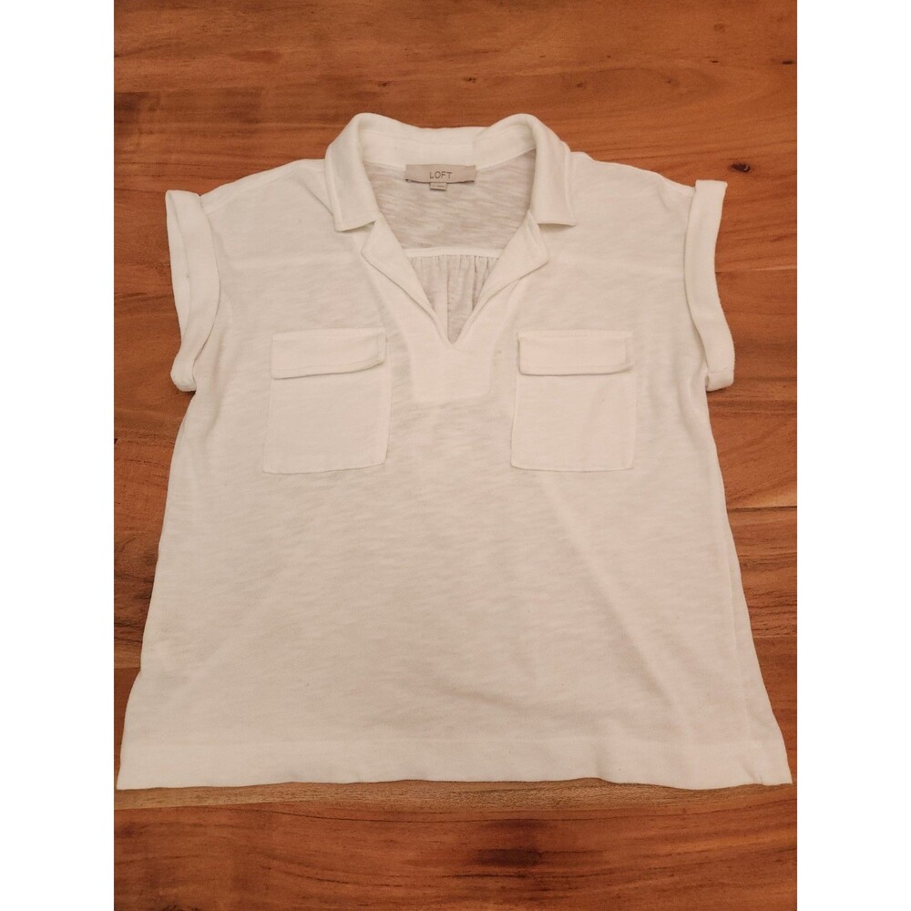 Loft White Short-Sleeve Camp Shirt Women's Size XS Casual Utility Shirt EUC